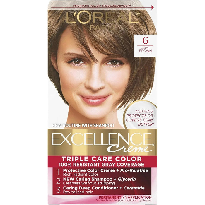Excellence L'Oreal Paris Creme Hair Color, Light Brown 6, 1 Kit by Pasteur Pharmacy