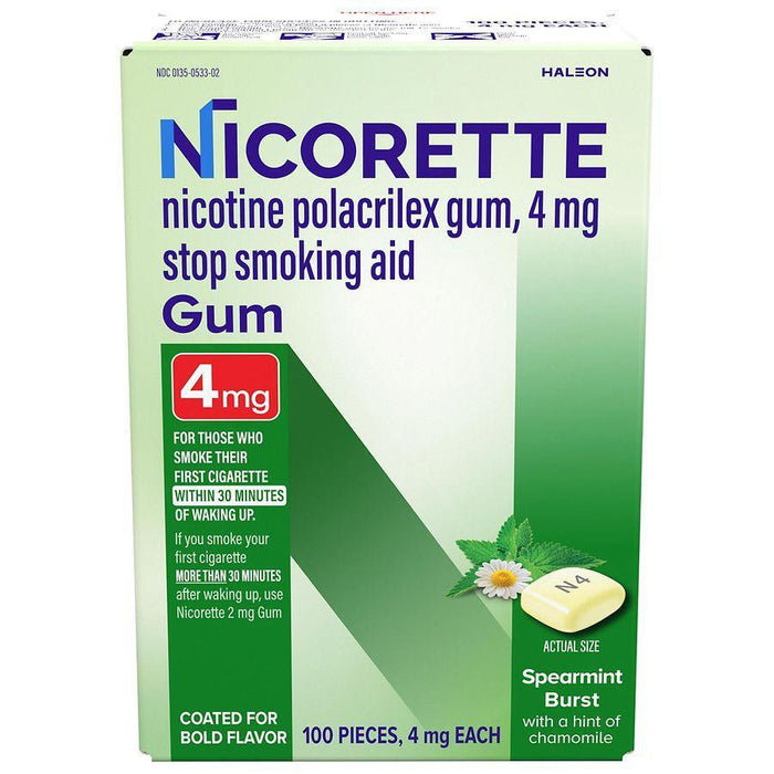 Nicorette Nicotine Stop Smoking Aid Gum 4 Mg, Spearmint by Pasteur Pharmacy