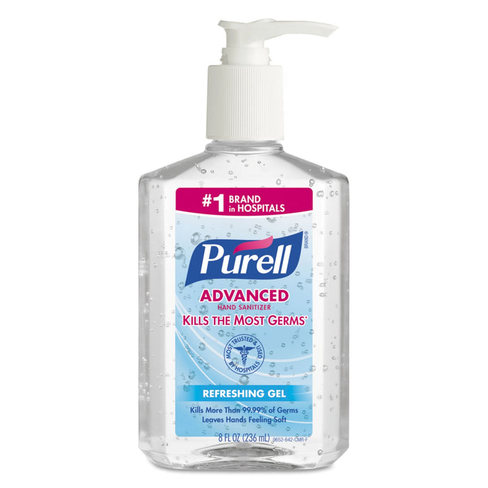 PURELL Advanced Refreshing Gel Hand Sanitizer, 8 oz Pump Bottle, Clean Scent, 12/Carton
