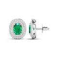 Genuine Diamond and Zambian Emerald 14k Gold Studs by Fine Color Jewels