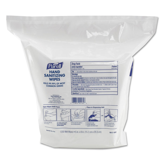 PURELL Hand Sanitizing Wipes, 6 x 8, Fresh Citrus Scent, White, 1,200/Refill Pouch, 2 Refills/Carton