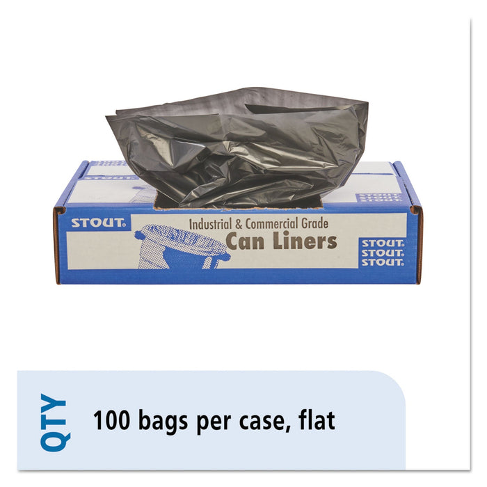 Stout Total Recycled Content Plastic Trash Bags, 30 gal, 1.3 mil, 30" x 39", Brown/Black, 100/Carton