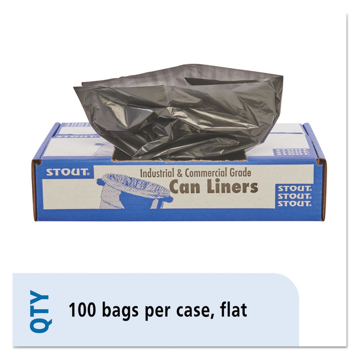 Stout Total Recycled Content Plastic Trash Bags, 33 gal, 1.3 mil, 33" x 40", Brown/Black, 100/Carton
