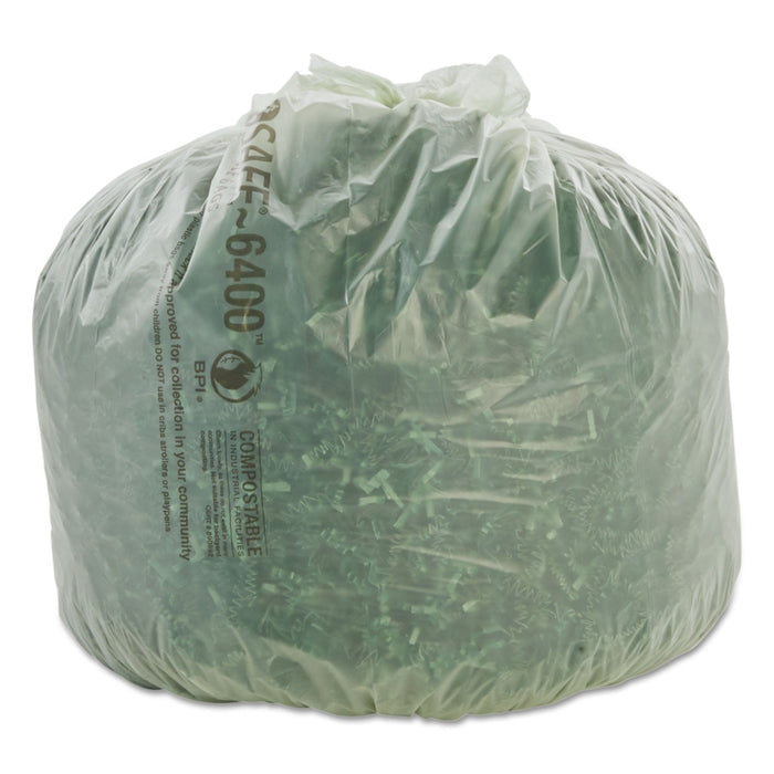 Stout EcoSafe-6400 Bags, 13 gal, 0.85 mil, 24" x 30", Green, 45/Box