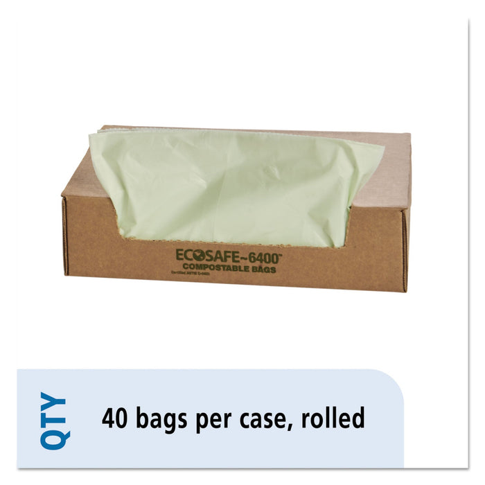 Stout EcoSafe-6400 Bags, 48 gal, 0.85 mil, 42" x 48", Green, 40/Box