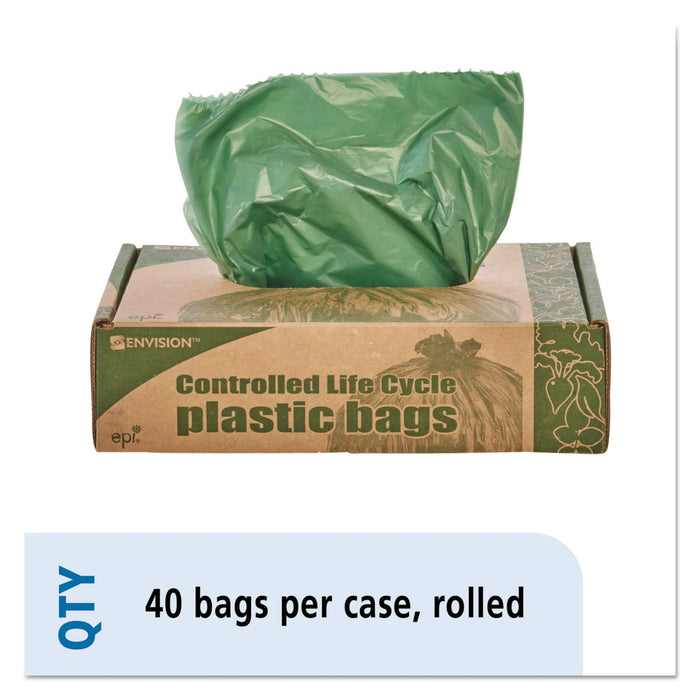 Stout Controlled Life-Cycle Plastic Trash Bags, 33 gal, 1.1 mil, 33" x 40", Green, 40/Box