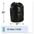 Stout Total Recycled Content Plastic Trash Bags, 65 gal, 1.5 mil, 50" x 51", Brown/Black, 100/Carton