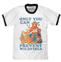 Smokey Bear Only You Can Prevent Wildfires Ringer T-Shirt - White and Black by Tee Luv