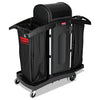 Rubbermaid High-Security Housekeeping Cart, Plastic, 3 Shelves, 2 Bins, 22" x 51.75" x 53.5", Black/Silver