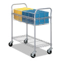Safco Dual-Purpose Wire Mail and Filing Cart, Metal, 1 Shelf, 1 Bin, 39" x 18.75" x 38.5", Metallic Gray