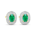 Genuine Diamond and Zambian Emerald 14k Gold Studs by Fine Color Jewels