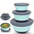 3 Foldable Silicone Camping Bowls with Lids – Blue & Pink by DailySale