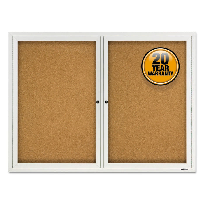 Quartet Enclosed Cork Bulletin Board, Cork/Fiberboard, 48" x 36", Silver Aluminum Frame