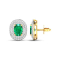 Genuine Diamond and Zambian Emerald 14k Gold Studs by Fine Color Jewels