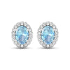 1.40 Ct Oval Blue Aquamarine & Diamond Prong 14k Gold Halo Stud Earrings
