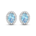 1.40 Ct Oval Blue Aquamarine & Diamond Prong 14k Gold Halo Stud Earrings by Fine Color Jewels