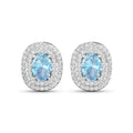 Genuine Diamond and Aquamarine Oval Stud Earrings by Fine Color Jewels