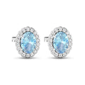 1.40 Ct Oval Blue Aquamarine & Diamond Prong 14k Gold Halo Stud Earrings by Fine Color Jewels