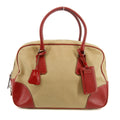 Prada Cinghiale Trimmed Canapa Handbag Beige / Red #2850 by Bolt Boutique