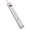 Tripp Lite Protect It! Surge Protector, 6 AC Outlets/2 USB Ports, 6 ft Cord, 990 J, Cool Gray