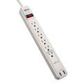 Tripp Lite Protect It! Surge Protector, 6 AC Outlets/2 USB Ports, 6 ft Cord, 990 J, Cool Gray