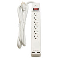 Innovera Surge Protector, 6 AC Outlets/2 USB Ports, 6 ft Cord, 1,080 J, White