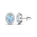 1.40 Ct Oval Blue Aquamarine & Diamond Prong 14k Gold Halo Stud Earrings by Fine Color Jewels