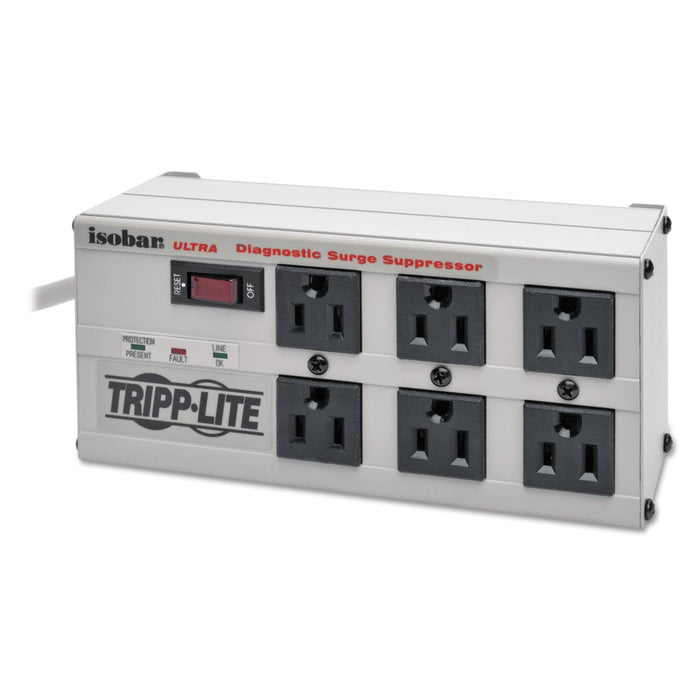 Tripp Lite Isobar Surge Protector, 6 AC Outlets, 6 ft Cord, 3,330 J, Light Gray