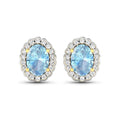 1.40 Ct Oval Blue Aquamarine & Diamond Prong 14k Gold Halo Stud Earrings by Fine Color Jewels