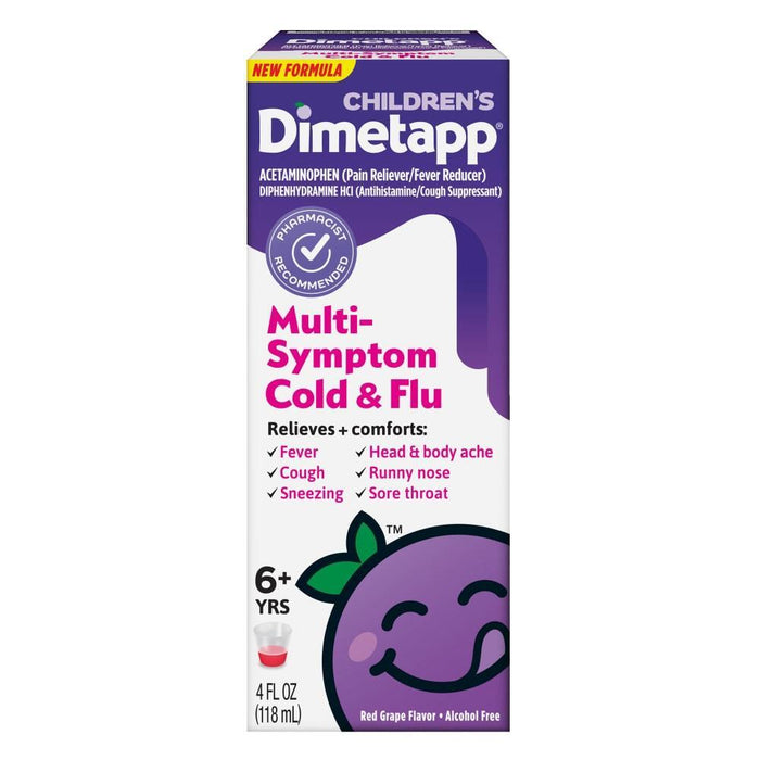 Dimetapp Cold & Flu, Multi Symptom, Red Grape Flavor, Children's 4 Fl Oz by Pasteur Pharmacy