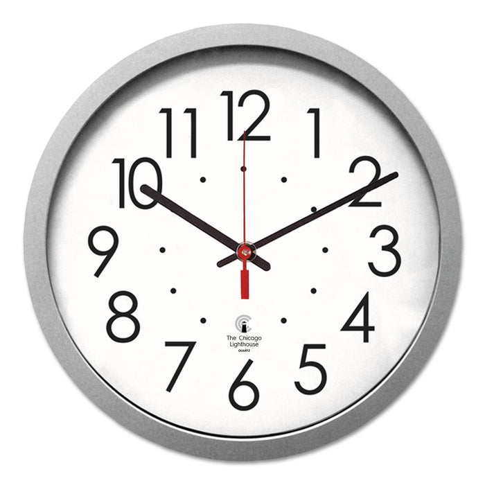 Chicago Lighthouse Silver Contemporary Clock, 14.5" Overall Diameter, Silver Case, 1 AA (sold separately)