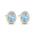 1.40 Ct Oval Blue Aquamarine & Diamond Prong 14k Gold Halo Stud Earrings by Fine Color Jewels