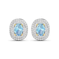 Genuine Diamond and Aquamarine Oval Stud Earrings by Fine Color Jewels