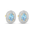 Genuine Diamond and Aquamarine Oval Stud Earrings by Fine Color Jewels
