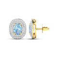 Genuine Diamond and Aquamarine Oval Stud Earrings by Fine Color Jewels