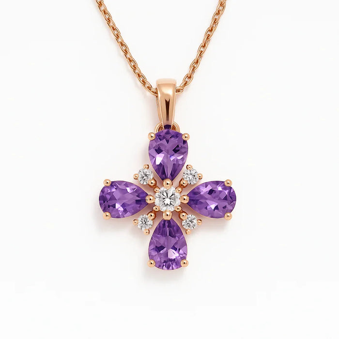 Natural Amethyst Dainty Four Clover Necklace by Fine Color Jewels