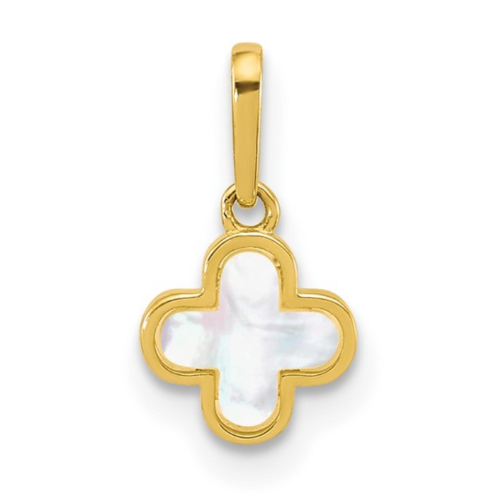 10k Gold Mother of Pearl Clover Pendant by Fine Color Jewels