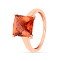 4.24 Ct Square Orange Lab Grown Padparadscha Sapphire Prong 18K Rose Gold Plated Silver Solitaire Ring by Fine Color Jewels