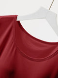 Round Neck Short Sleeve T-Shirt with Bra: Burgundy by Boutique 23