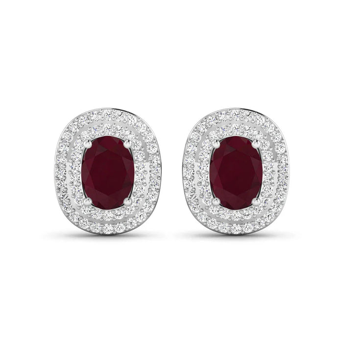 Genuine White Diamond and Ruby Studs by Fine Color Jewels