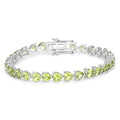 13.64 Ct Heart Green Peridot Prong Sterling Silver Box Clasp Tennis Bracelet by Fine Color Jewels