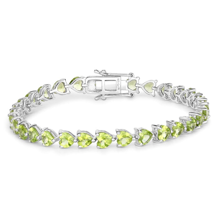 13.64 Ct Heart Green Peridot Prong Sterling Silver Box Clasp Tennis Bracelet by Fine Color Jewels