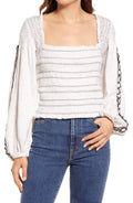 Free People Maggie Embroidered Long Sleeve Top in Ivory, Size Large by Vanessa Jane