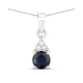 Genuine 10K Blue Sapphire and Diamond Solitaire Pendant by Fine Color Jewels