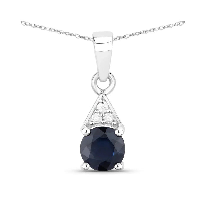 Genuine 10K Blue Sapphire and Diamond Solitaire Pendant by Fine Color Jewels