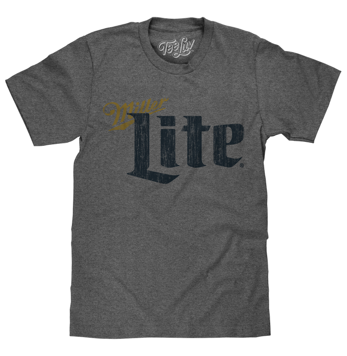 Miller Lite Distressed Logo T-Shirt - Gray by Tee Luv