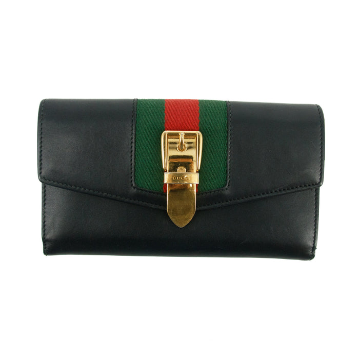 Gucci Black Sherry Line Leather Sylvie Long Wallet #2940 by Bolt Boutique