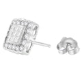 14K White Gold 1.0 Cttw Round Brilliant & Princess Cut Diamond Scallop-Edge Framed Square Halo Stud Earrings (G-H Color, SI1-SI2 Clarity) by Bids.com