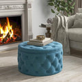 29.5" Tufted Velvet Round Ottoman Classic Button Living Room Footrest with Storage by DailySale