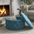 29.5" Tufted Velvet Round Ottoman Classic Button Living Room Footrest with Storage by DailySale